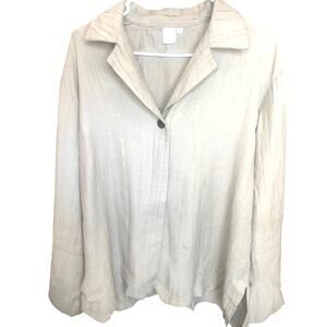 Minimalist Lagenlook Top Button Up Large Tan Jones New York Sheer Long Sleeves